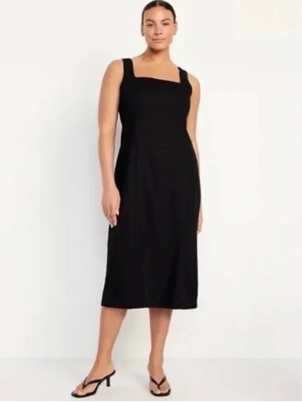 Old Navy Women's Linen Midi Dress Smocked Back Square Neck Minimalist Size XXL